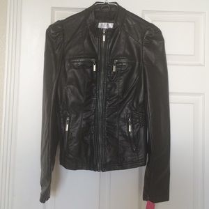 Black faux leather jacket with zipper detail