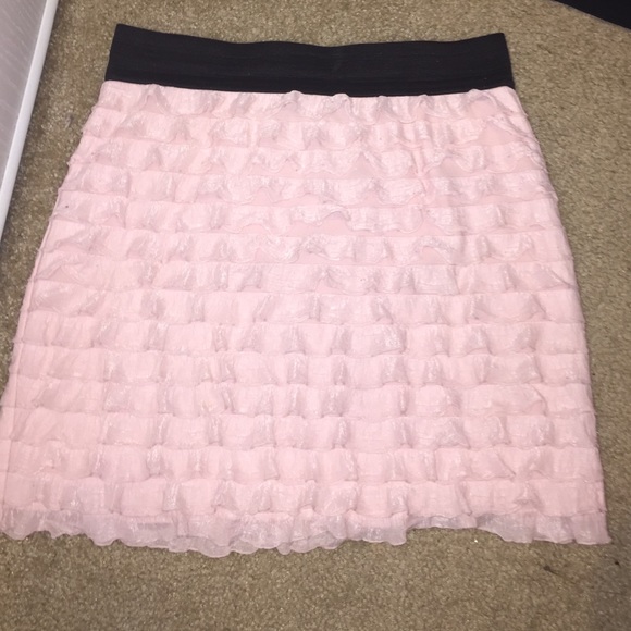 Light Pink Elastic Waist Ruffle Skirt