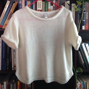 White knit sweater short sleeve cropped open weave