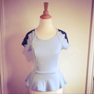 BABY BLUE & BLACK LACE PEPLUM SIZE SMALL