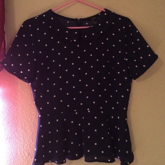 Navy and white pokadot forever 21 top