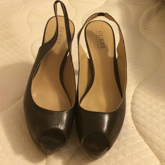 Guess Brown Peeptoe Slingback Platform Heels!