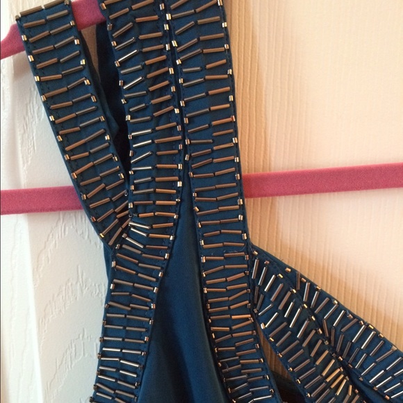 Dark Teal One Shoulder Evening Dress - Picture 2 of 2