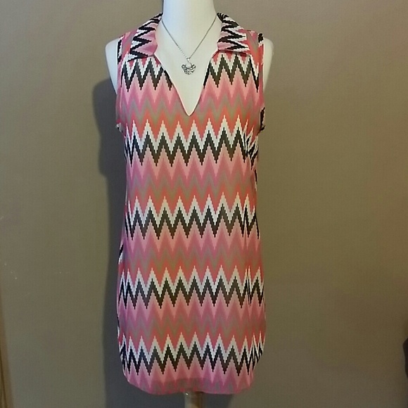 Aztec Print Open Back Collared Tunic Dress