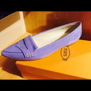 Tods French Blue brand new  suede flat loafers