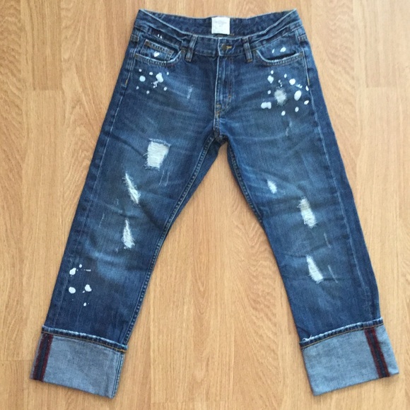 H&M Boyfriend Crops sz 27/6 Distressed Cuffed