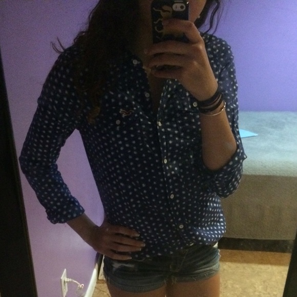 Hollister navy blue polka dot button down