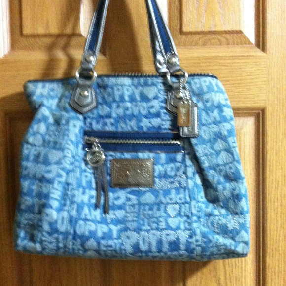 Coach blue denim poppy medium handbag
