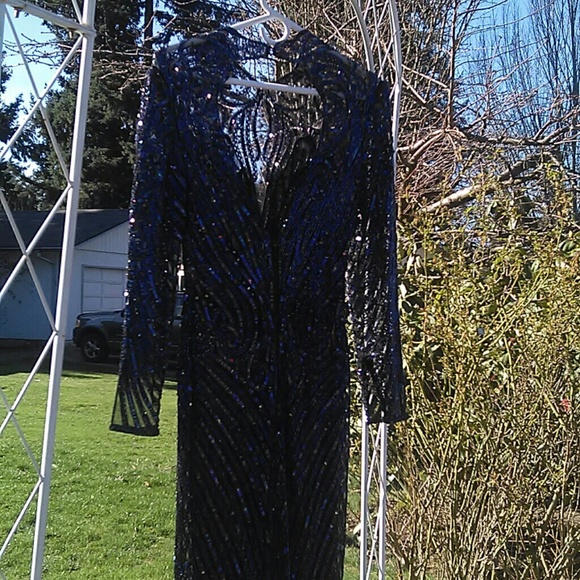 Blue beaded evening gown by Bob Mackie