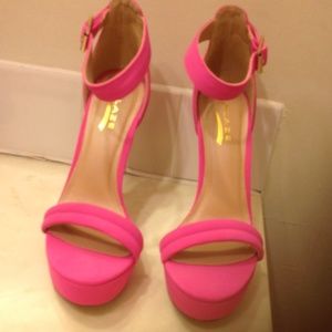 Hot pink open toe strappy heels