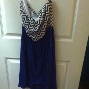 Blue black and white chevron high low dress!