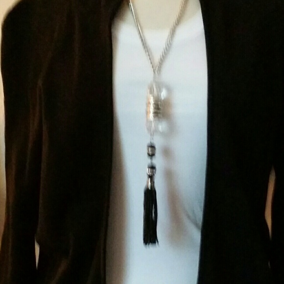 Sold-Silver and Black Seed Beaded Statement Neckl - Picture 3 of 4