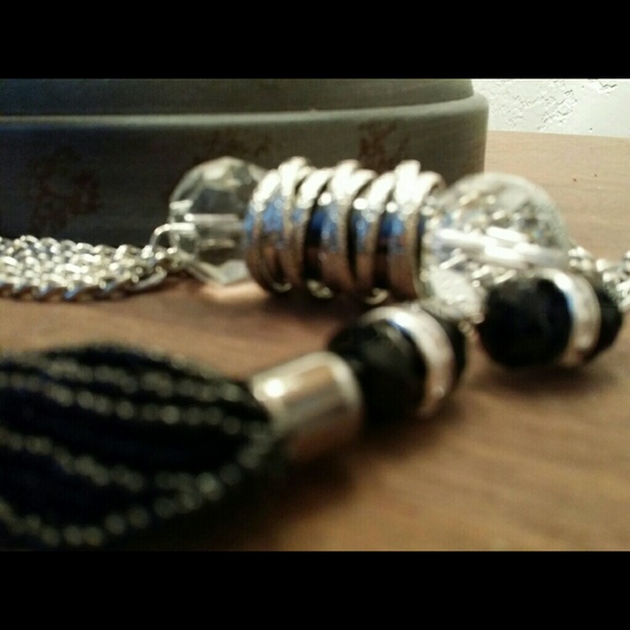 Sold-Silver and Black Seed Beaded Statement Neckl - Picture 2 of 4