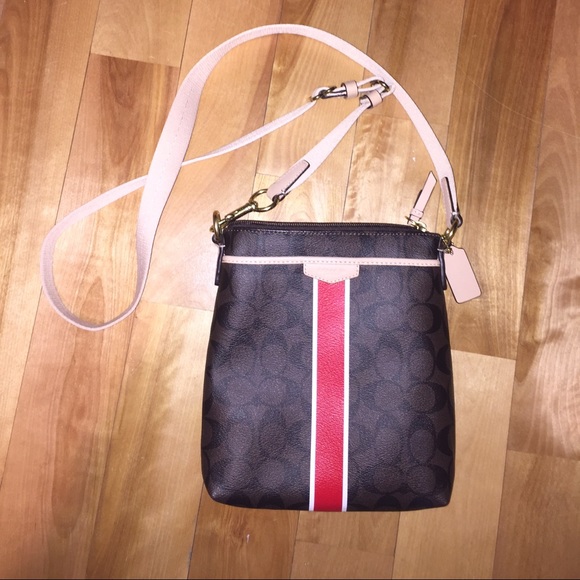 Coach Brown Vermillion Stripe Crossbody Purse