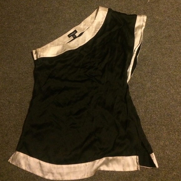 Black and white satin Bebe one strap