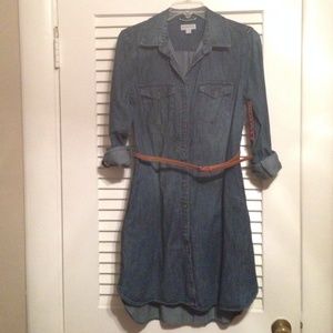 Denim dress.