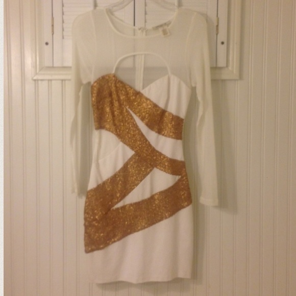 White and Gold Dress with Sheer Sleeves