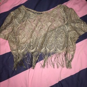 👘Vintage hippy beige/black crop see-through shirt