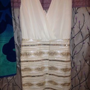 White with gold dress