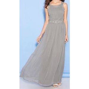 Gray Beaded Chiffon Maxi Dress