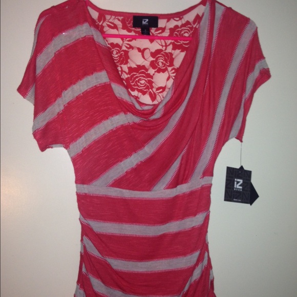 Stripped dressy top in coral/ cream color