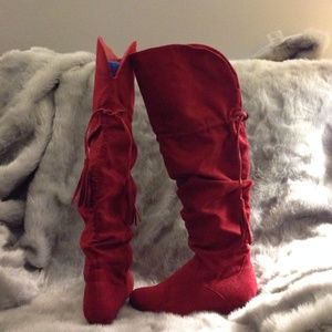 Red suede high boot!!!