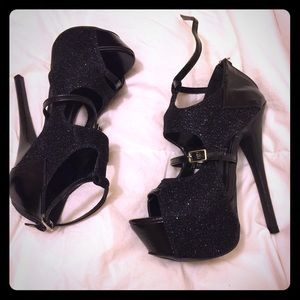 Black glitter heels