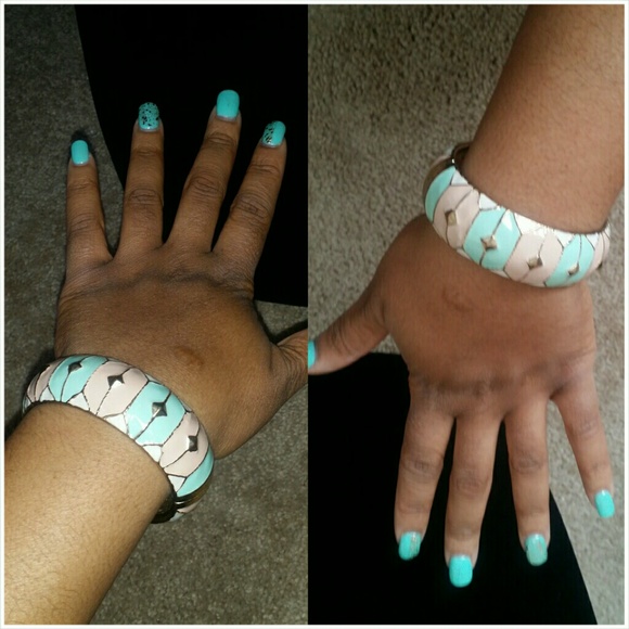 Pink and teal bangle bracelet