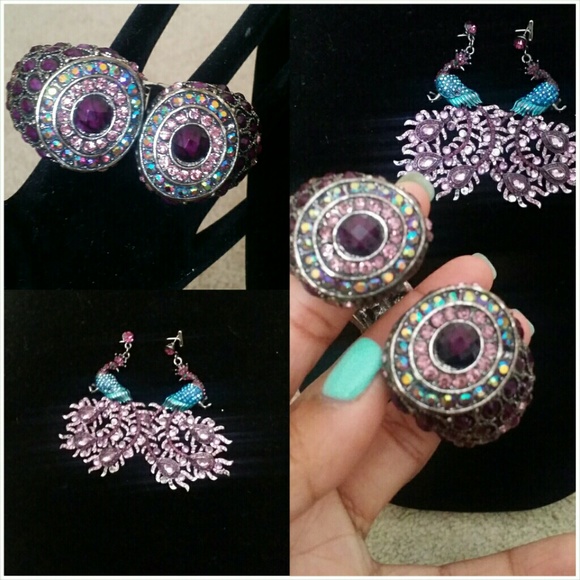 Purple & teal bangle bracelet w/ matching earings