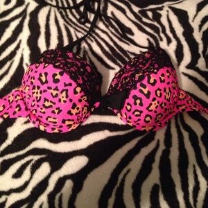 Pink and orange cheetah push up swim top