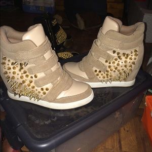 Aldo leather and suede wedge sneakers with straps