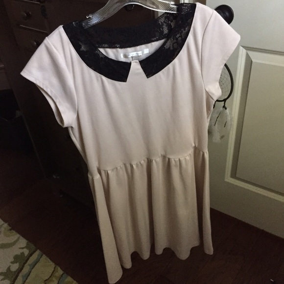 Lauren Conrad pink dress with black lace collar