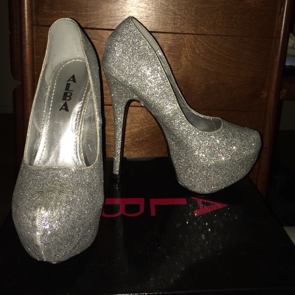 Glittery silver heels