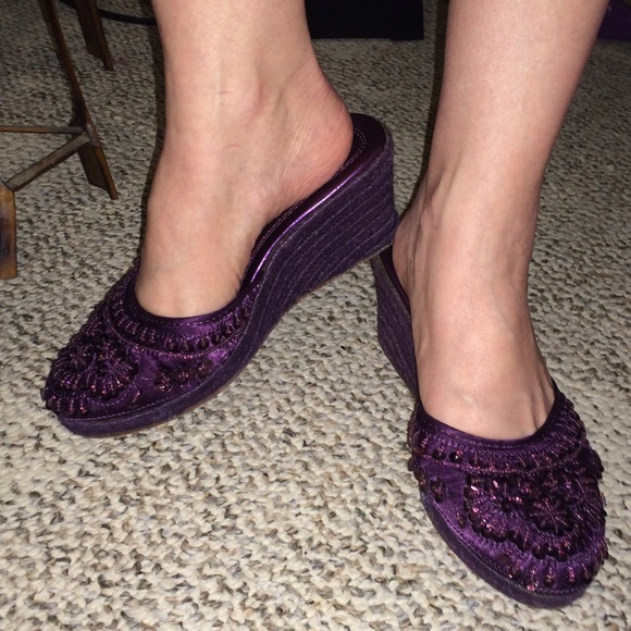 SOLD IN BUNDLE  Purple Bead & Sequin Satin Mules - Picture 2 of 4