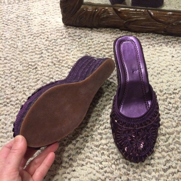 SOLD IN BUNDLE  Purple Bead & Sequin Satin Mules - Picture 3 of 4