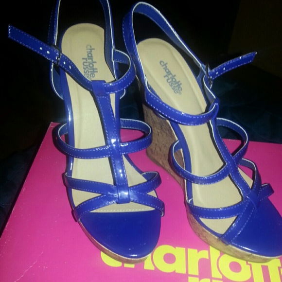 Royal blue wedge heels