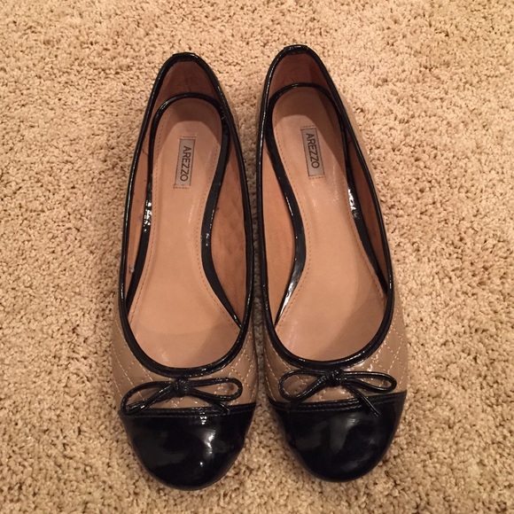 Black and Nude Bow Flats