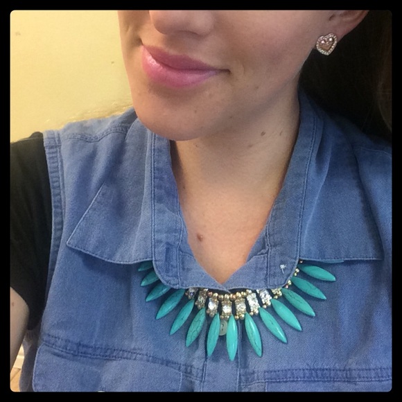 Turquoise Gold Statement Necklace - Picture 2 of 2