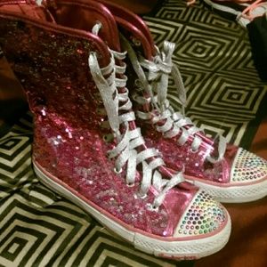 Sparkley Pink & Silver High Tops