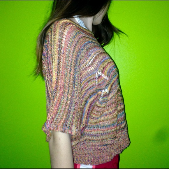 Short sleeve, multi-colored crop sweater - Picture 2 of 3