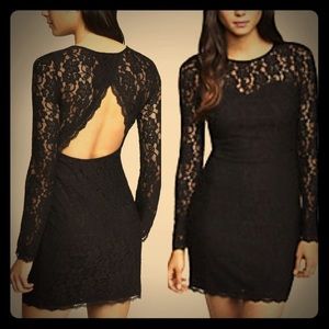 Express open back black lace dress