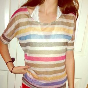 Sheer, soft, multi-colored, striped shirt