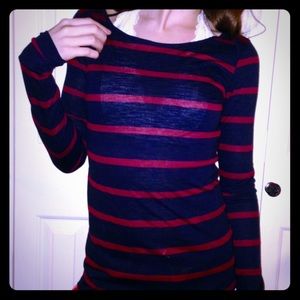 NWT- Navy blue and red striped long sleeve shirt