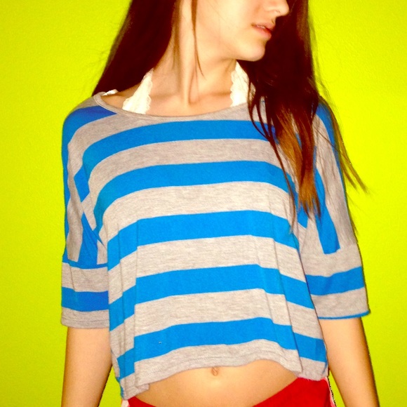 Grey and Blue striped crop top