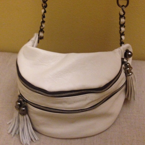 Genuine leather bone colored handbag