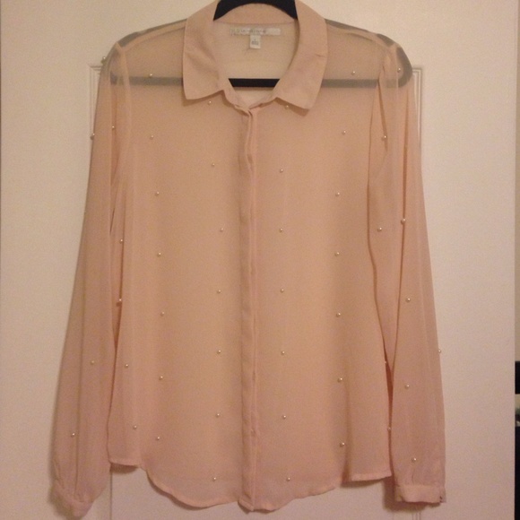 LC Lauren Conrad sheer pearl blouse