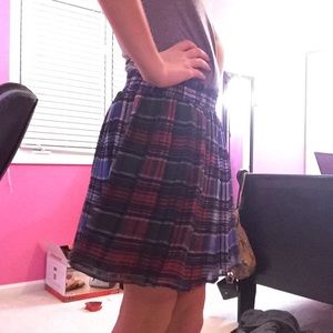 Keds, plaid, blue, green, and red pleaded skirt