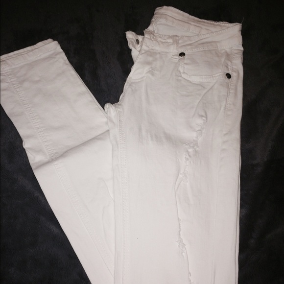 Machine Distressed White Jeans