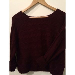 Maroon Long Sleeve Cable Knit Crop
