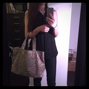 Leopard print tote with heart lining
